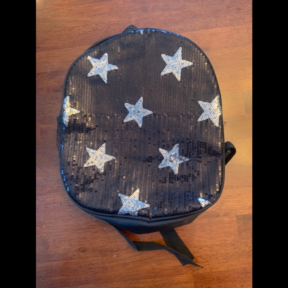 Girls mini backpack black sparkle with silver stars